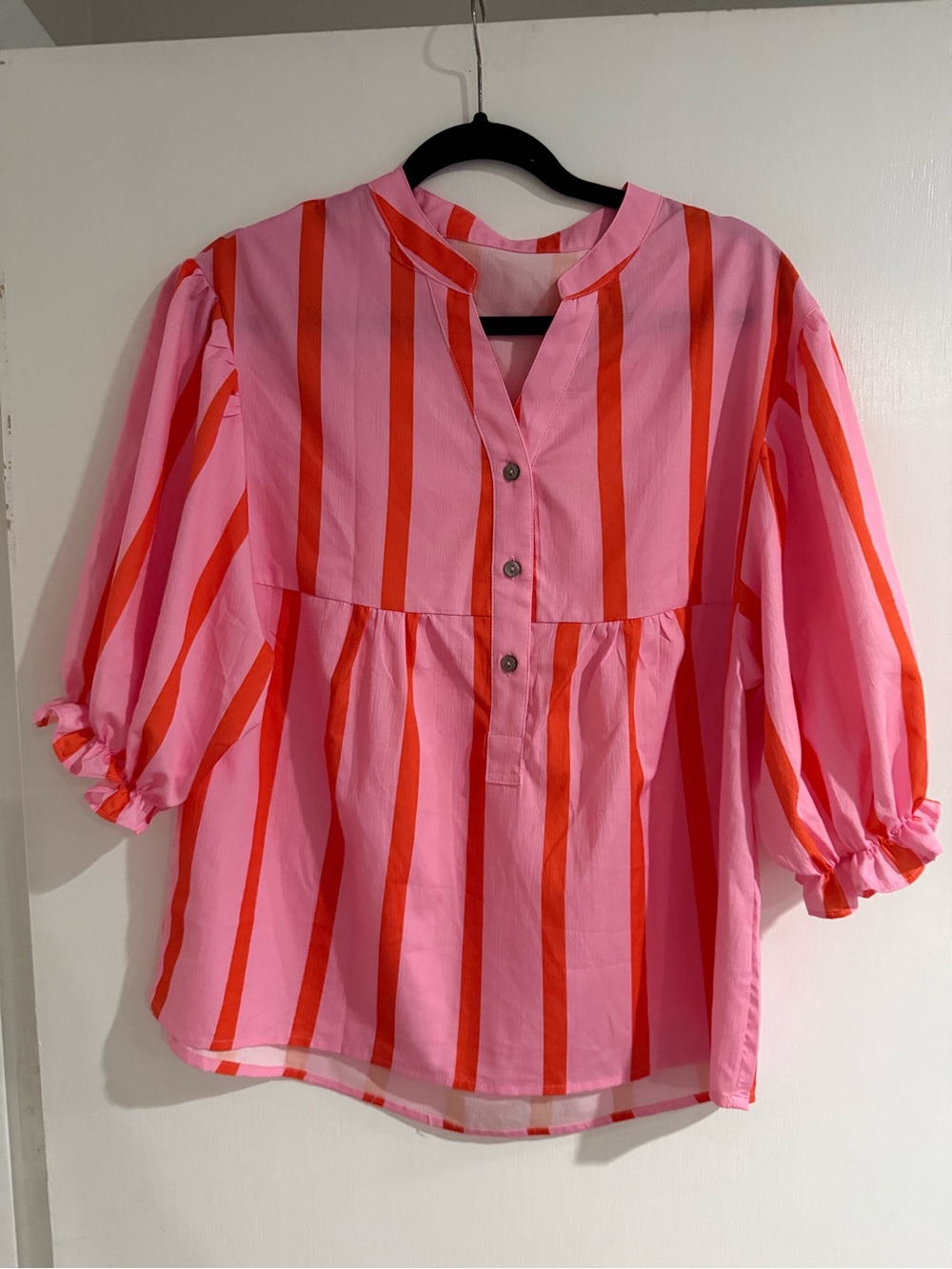 SHEIN Pink and Red Striped Peasant Blouse